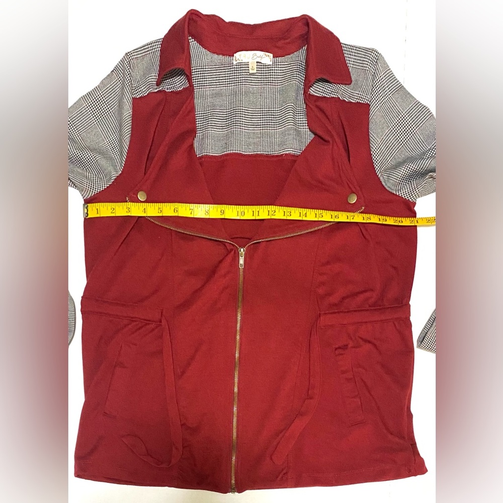 Tru Self Womens L Burgundy Black Herringbone Jacket Whimsigoth Y2K Streetwear - Picture 11 of 16